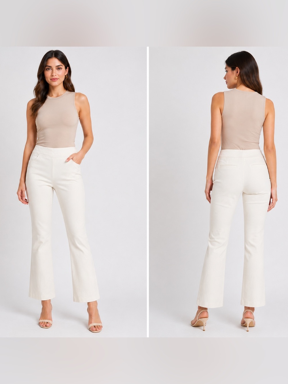 Renuar Cream Woven Pants Size 4 High Rise Straight Leg Stretch Neutral